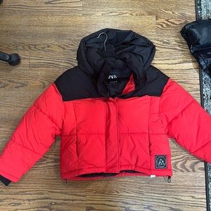 zara new with tags red puffer coat size small